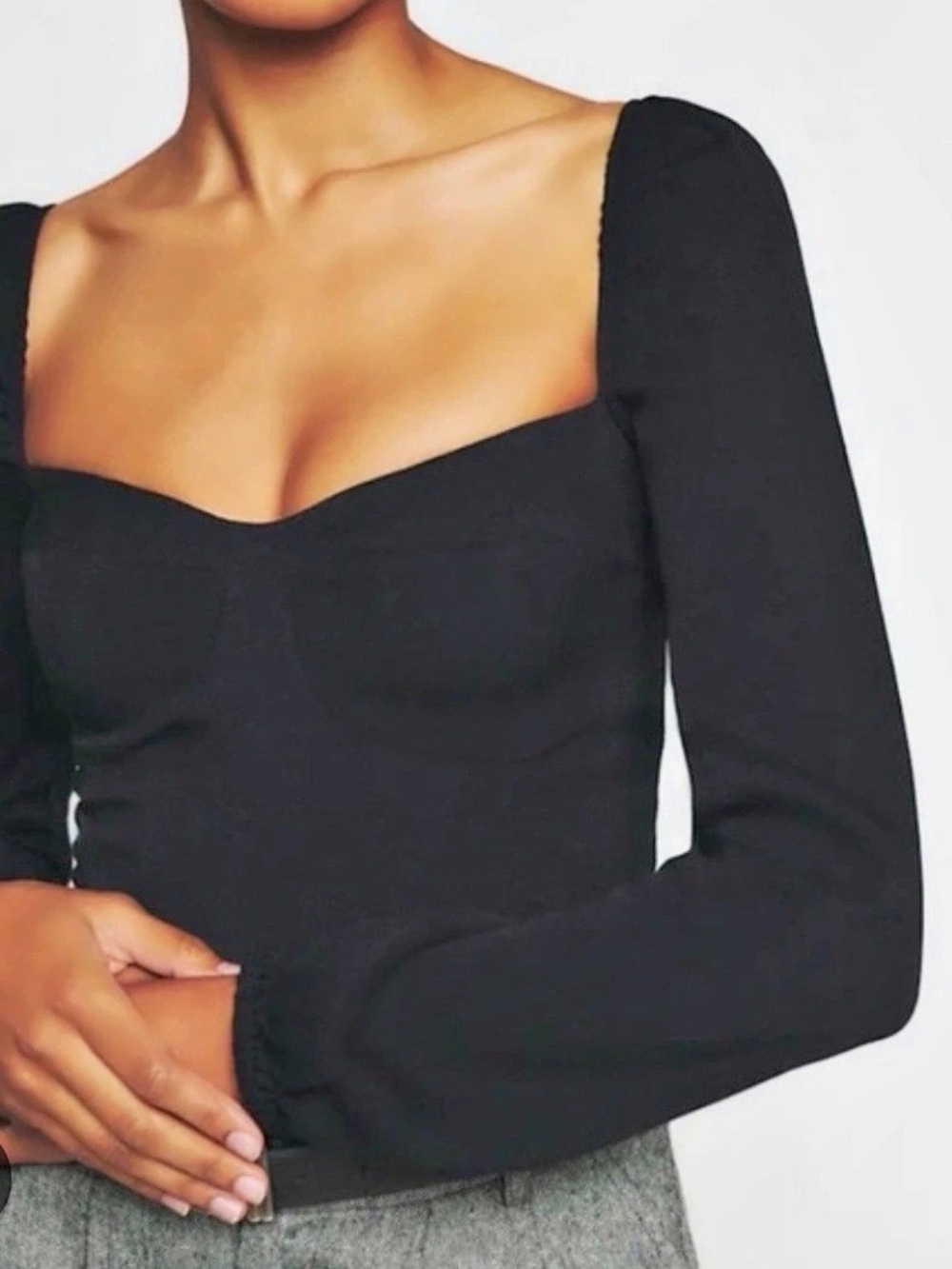 Reformation Reign Top Black Long Sleeve Square Neck Size 4